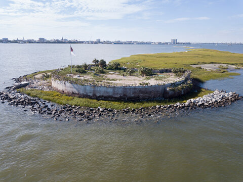the ruins of Pinckney Castle, one of three forts in Charleston Harbor used during the American Civil War.