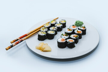 Sushi rolls on a table