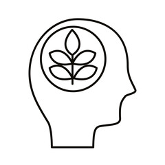 head human profile with leafs plant line style icon