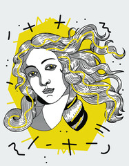 Creative geometric yellow style. The Birth of Venus by Sandro Botticelli 