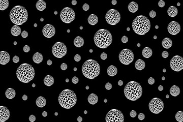 Silver floating bubble hearts abstract pattern isolated on a black background