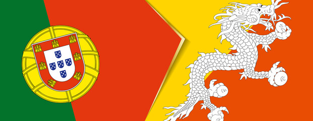 Portugal and Bhutan flags, two vector flags.