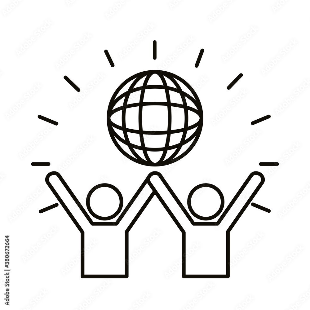 Poster avatars figures with sphere browser line style icon
