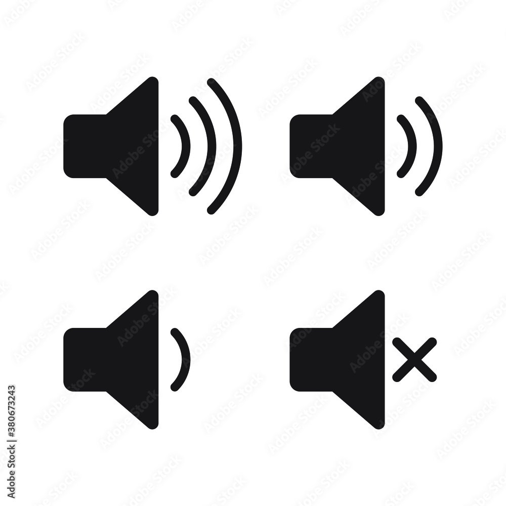 Aufkleber speaker audio icon set. volume voice control on off mute symbol. flat application interface sound si