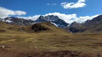 Fototapeta na wymiar landscape in the mountains with snow winicunca peru south america