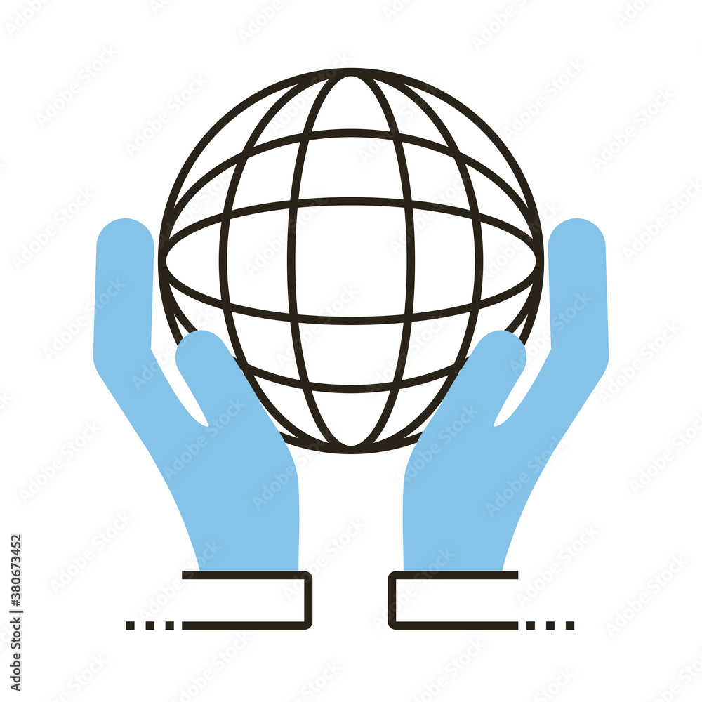 Sticker hands lifting sphere browser line and fill style icon