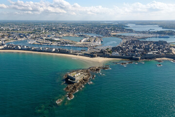 Aerial view of Saint-Malo (France, Bretagne) with Fort National