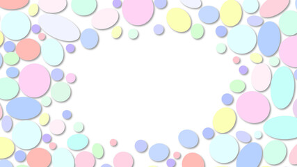 Multicolored sea pebbles in pastel colors, copy space in the middle of the frame. Frame from multi-colored stones, illustration.