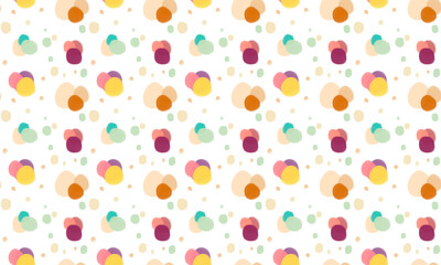 seamless repeating merry bright multicolor spotted festive light background. Many multicolored spots of different sizes drawn by hand on a white background