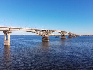 Saratov, Russia - August 01, 2020: Bridge over the Volga river, Saratov bridge