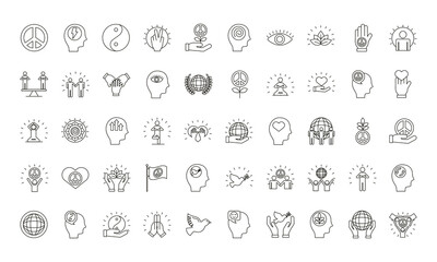 bundle of fifty peace set line style icons