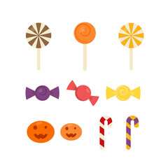 This is a collection of candy on a white background.