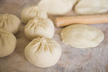 Fototapeta na wymiar Image of making process of Chinese traditional food - baozi ( Chinese steamed buns )