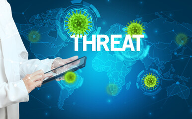 Doctor fills out medical record with THREAT inscription, virology concept