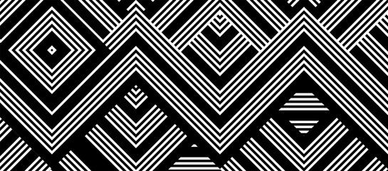 Seamless abstract pattern with black white striped lines
