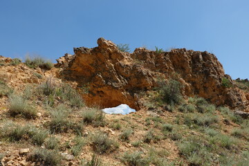 stone natural, clear blue sky, desert landscape