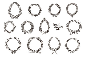 Laurel wreath hand drawn vector wedding decoration illustrations set