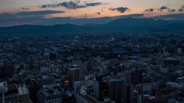 Aerial timelapse from the Kyoto Tower, overlooking the magnificent city of Kyoto