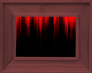 red wooden frame with bloody stains on black background