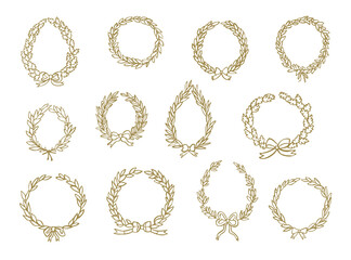 Laurel wreath hand drawn vector wedding decoration illustrations set