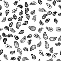 Black and white paisley seamless vector pattern