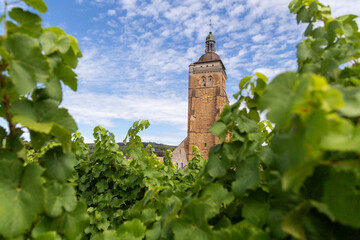 Les vignes d'Arbois et l'église Saint-Just d'Arbois, dans le Jura, en Bourgogne Franche-Comté