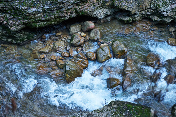 Clean mountain river in the autumn forest.
