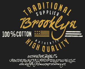 Vintage Font for labels. Vector illustration on a theme of American jeans, denim and raw