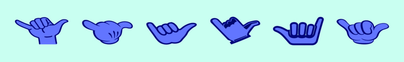 set of shaka hand gesture cartoon icon design template with various models. vector illustration isolated on blue background