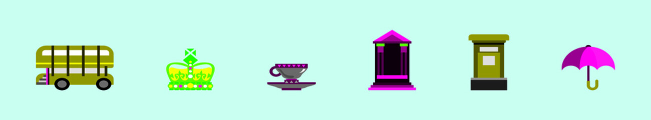 set of cartoon icon design template theme of England with various models. crown and more vector illustration isolated on blue background