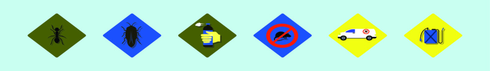 set of pest control cartoon icon design template with various models. vector illustration isolated on blue background