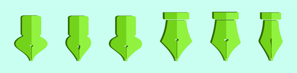 set of pen nib cartoon icon design template with various models. vector illustration isolated on blue background