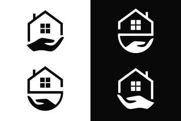 Hand and home for logo design concept. Very suitable in various business purposes, also for icon, symbol and many more.