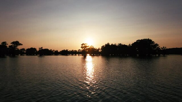 Boat ride in the sunset on the Caddo Lake, Texas