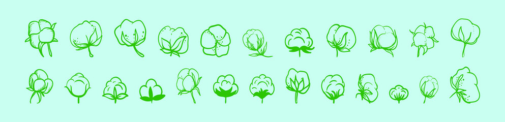 set of cotton flower cartoon design template with various models. vector illustration isolated on blue background