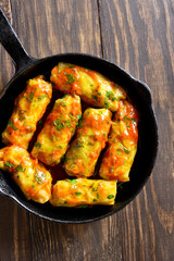 Cabbage rolls stuffed with ground beef and rice