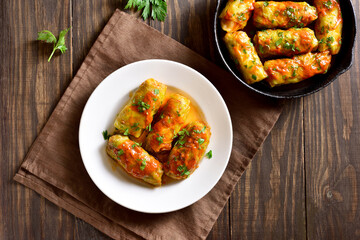 Cabbage rolls stuffed with ground beef and rice