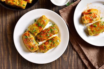 Cabbage rolls stuffed with ground beef and rice