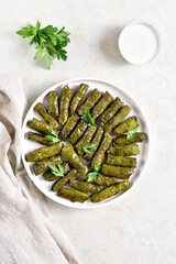 Dolma, stuffed grape leaves with rice and meat