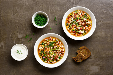 Cold russian soup Okroshka