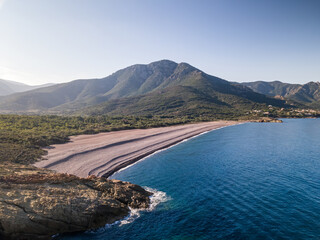 Aerial view of Galéria beach in Corsica