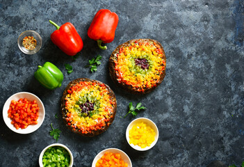 Rainbow veggie bell peppers pizza crust