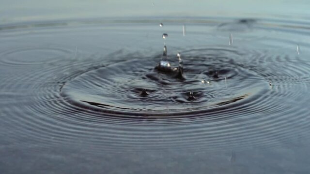 Slow motion footage of splashes on water surface