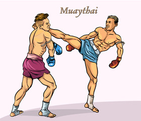The magnificent martial arts of Muay Thai. Pop art vector illustration

