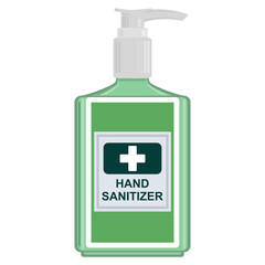 Hand sanitizer with dispenser. Skin care, wash and protection. Vector illustration.