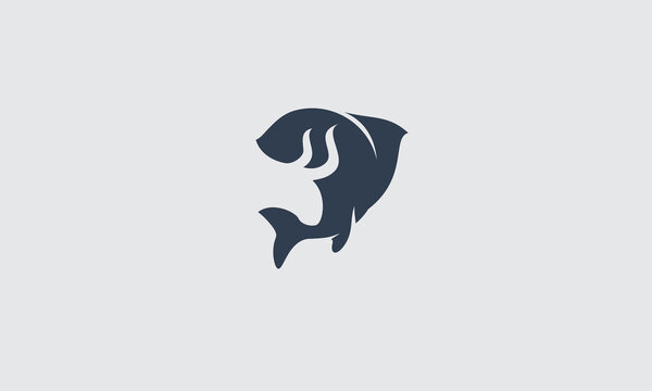 A simple  bull trout logo vector graphic with a trout and subtle bull image in negative space style.