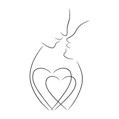 Woman's and men's face. Hand drawn vector illustration in line art style, isolated on a white background. Illustration of love and Valentine's day.