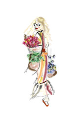 Vektor Frau Schönheit Blumen Illustration Sommer Fashion 