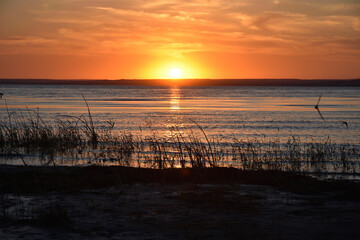 orange sunset over the Volga river