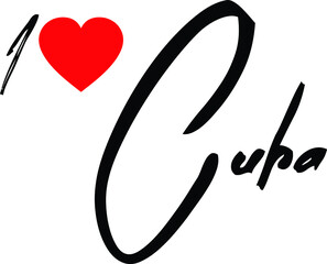 I Love Cuba Country Name Handwritten Calligraphy Black Color Text 
on White Background